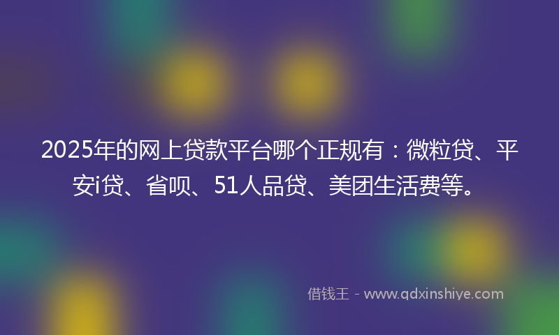 2025年的网上贷款平台哪个正规有：微粒贷、平安i贷、省呗、51人品贷、美团生活费等。