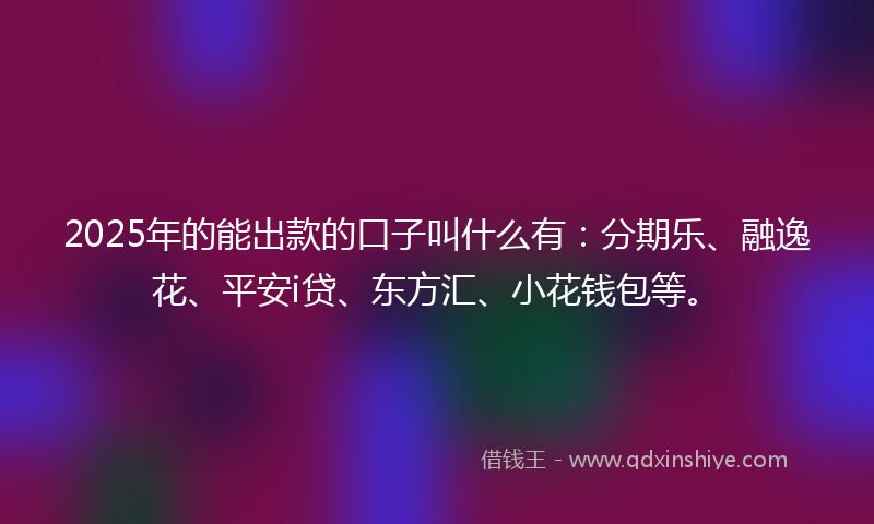 2025年的能出款的口子叫什么有：分期乐、融逸花、平安i贷、东方汇、小花钱包等。