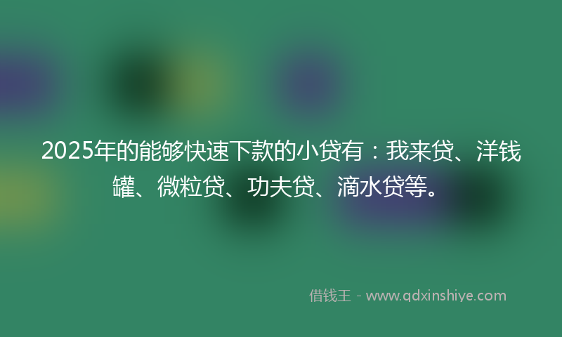 2025年的能够快速下款的小贷有：我来贷、洋钱罐、微粒贷、功夫贷、滴水贷等。