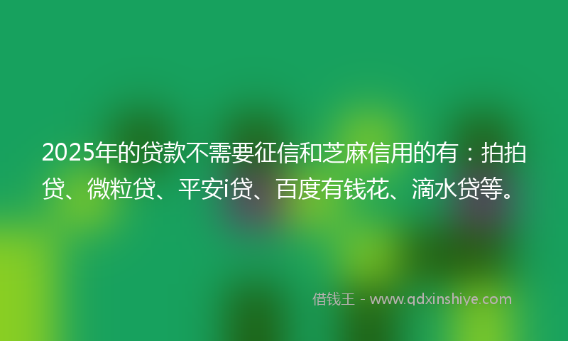 2025年的贷款不需要征信和芝麻信用的有：拍拍贷、微粒贷、平安i贷、百度有钱花、滴水贷等。