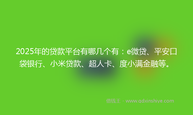 2025年的贷款平台有哪几个有：e微贷、平安口袋银行、小米贷款、超人卡、度小满金融等。