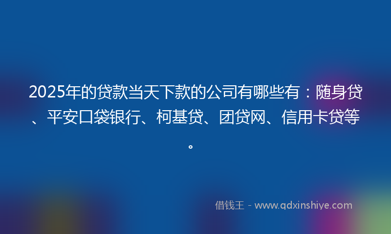2025年的贷款当天下款的公司有哪些有：随身贷、平安口袋银行、柯基贷、团贷网、信用卡贷等。