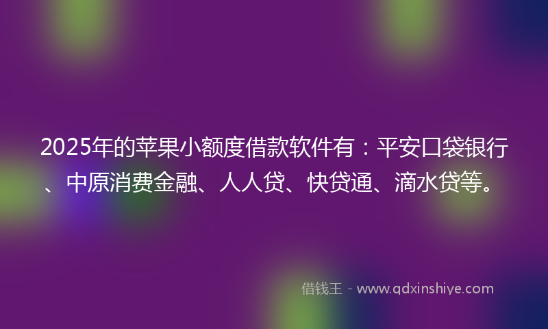 2025年的苹果小额度借款软件有：平安口袋银行、中原消费金融、人人贷、快贷通、滴水贷等。