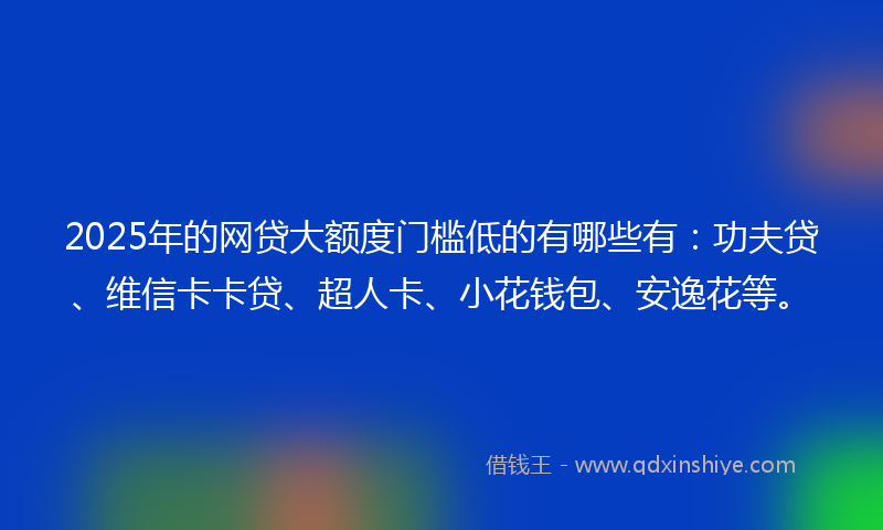 2025年的网贷大额度门槛低的有哪些有：功夫贷、维信卡卡贷、超人卡、小花钱包、安逸花等。