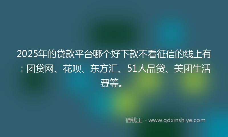 2025年的贷款平台哪个好下款不看征信的线上有：团贷网、花呗、东方汇、51人品贷、美团生活费等。