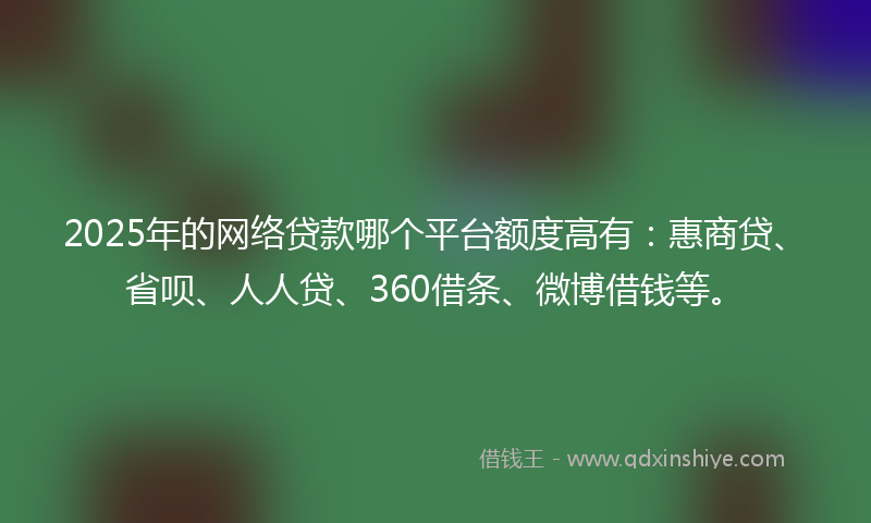 2025年的网络贷款哪个平台额度高有：惠商贷、省呗、人人贷、360借条、微博借钱等。