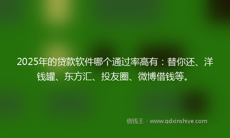 2025年的贷款软件哪个通过率高有：替你还、洋钱罐、东方汇、投友圈、微博借钱等。