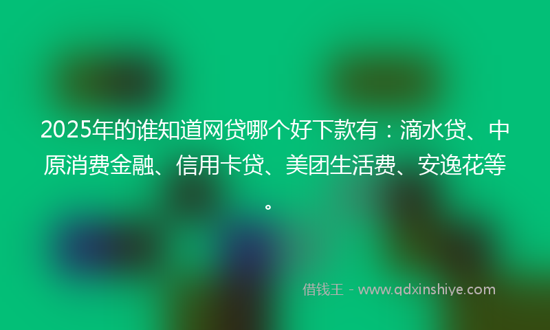 2025年的谁知道网贷哪个好下款有：滴水贷、中原消费金融、信用卡贷、美团生活费、安逸花等。