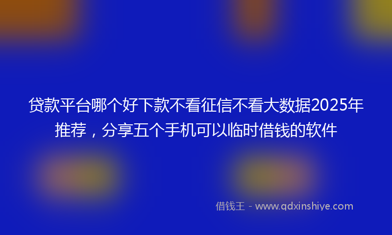 贷款平台哪个好下款不看征信不看大数据2025年推荐，分享五个手机可以临时借钱的软件
