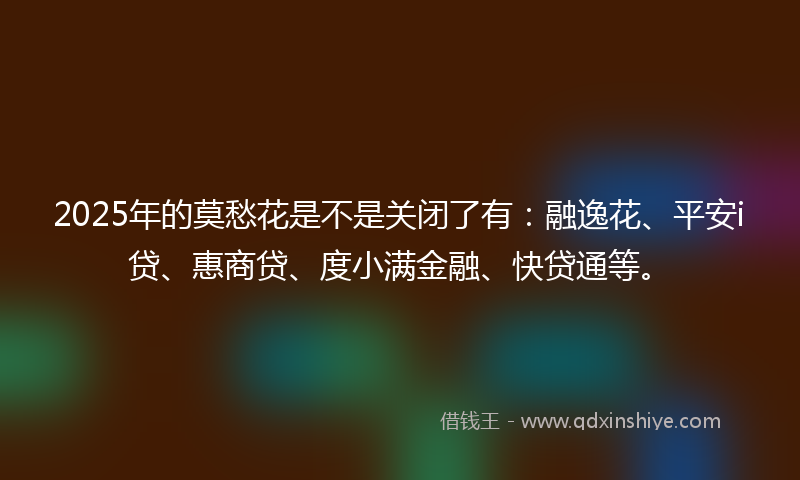 2025年的莫愁花是不是关闭了有：融逸花、平安i贷、惠商贷、度小满金融、快贷通等。