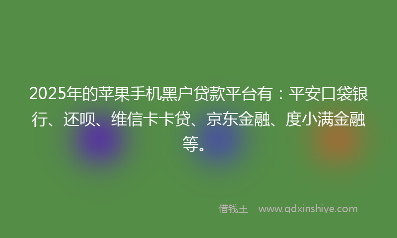 2025年的苹果手机黑户贷款平台有：平安口袋银行、还呗、维信卡卡贷、京东金融、度小满金融等。