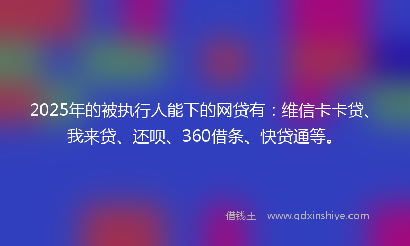2025年的被执行人能下的网贷有：维信卡卡贷、我来贷、还呗、360借条、快贷通等。
