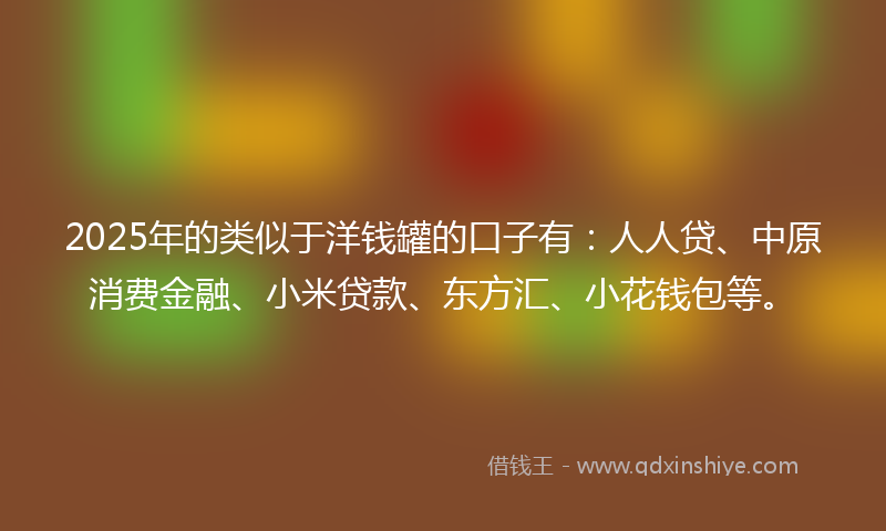 2025年的类似于洋钱罐的口子有：人人贷、中原消费金融、小米贷款、东方汇、小花钱包等。