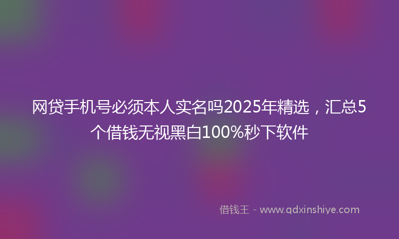 网贷手机号必须本人实名吗2025年精选，汇总5个借钱无视黑白100%秒下软件