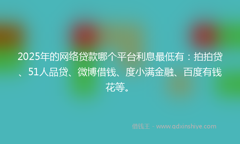 2025年的网络贷款哪个平台利息最低有：拍拍贷、51人品贷、微博借钱、度小满金融、百度有钱花等。