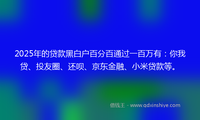 2025年的贷款黑白户百分百通过一百万有：你我贷、投友圈、还呗、京东金融、小米贷款等。