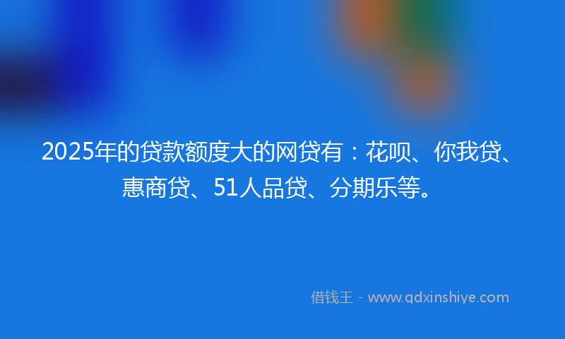 2025年的贷款额度大的网贷有：花呗、你我贷、惠商贷、51人品贷、分期乐等。