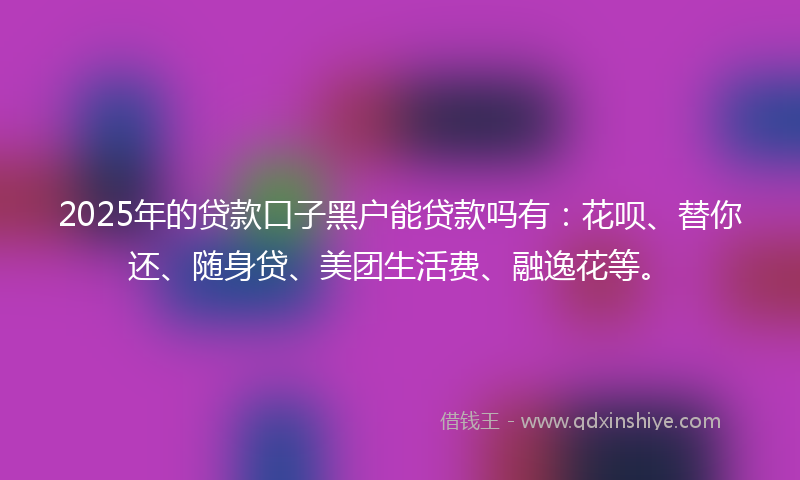 2025年的贷款口子黑户能贷款吗有：花呗、替你还、随身贷、美团生活费、融逸花等。
