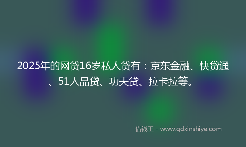 2025年的网贷16岁私人贷有：京东金融、快贷通、51人品贷、功夫贷、拉卡拉等。
