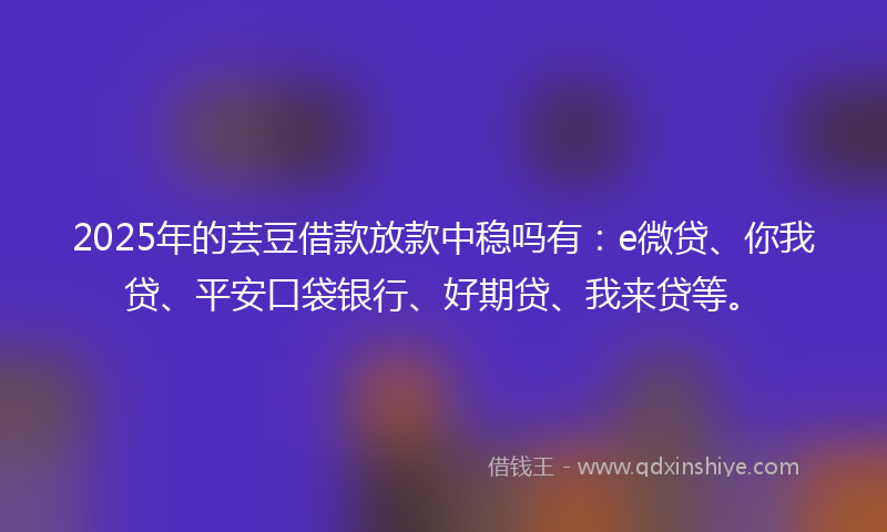 2025年的芸豆借款放款中稳吗有：e微贷、你我贷、平安口袋银行、好期贷、我来贷等。