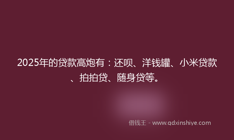 2025年的贷款高炮有：还呗、洋钱罐、小米贷款、拍拍贷、随身贷等。