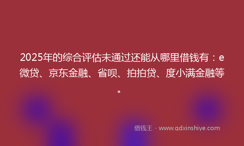 2025年的综合评估未通过还能从哪里借钱有：e微贷、京东金融、省呗、拍拍贷、度小满金融等。