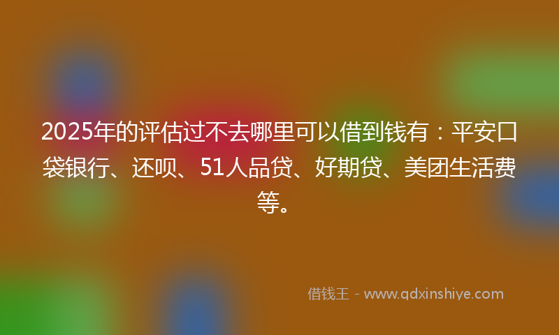 2025年的评估过不去哪里可以借到钱有：平安口袋银行、还呗、51人品贷、好期贷、美团生活费等。