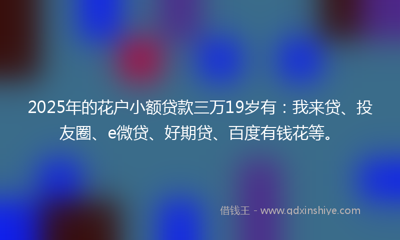 2025年的花户小额贷款三万19岁有：我来贷、投友圈、e微贷、好期贷、百度有钱花等。