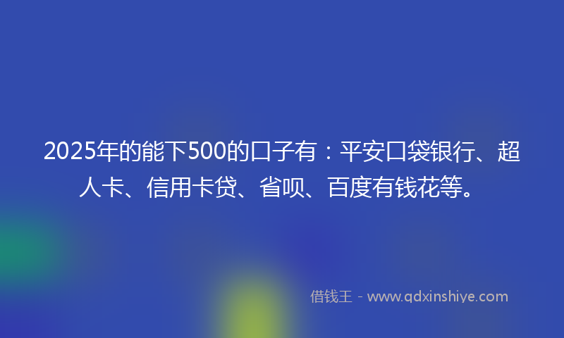 2025年的能下500的口子有：平安口袋银行、超人卡、信用卡贷、省呗、百度有钱花等。