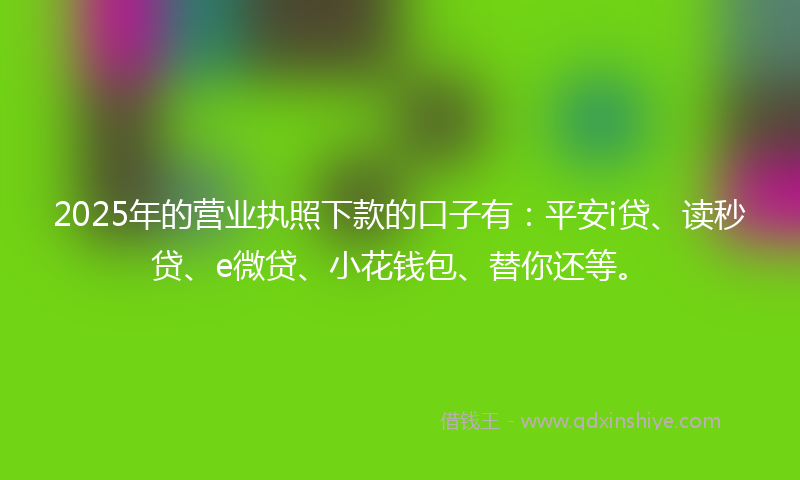 2025年的营业执照下款的口子有：平安i贷、读秒贷、e微贷、小花钱包、替你还等。