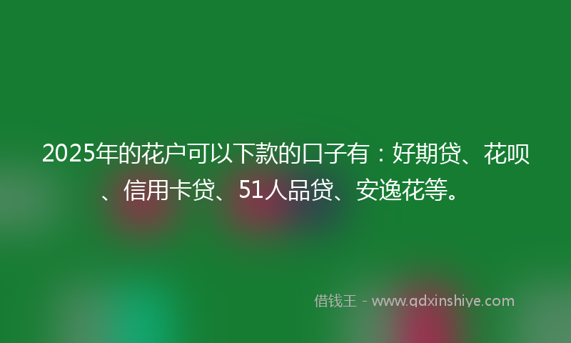 2025年的花户可以下款的口子有：好期贷、花呗、信用卡贷、51人品贷、安逸花等。
