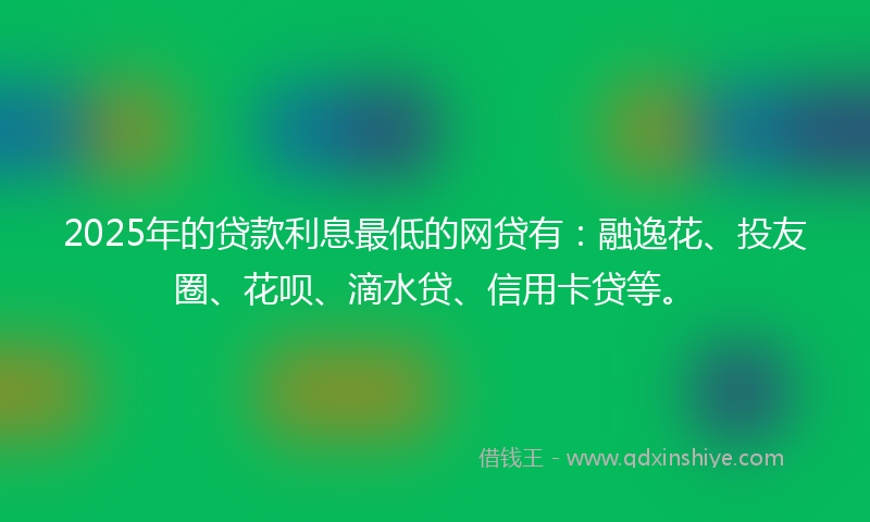 2025年的贷款利息最低的网贷有：融逸花、投友圈、花呗、滴水贷、信用卡贷等。