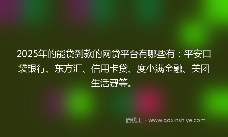 2025年的能贷到款的网贷平台有哪些有：平安口袋银行、东方汇、信用卡贷、度小满金融、美团生活费等。