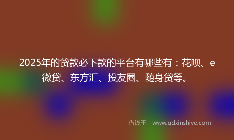 2025年的贷款必下款的平台有哪些有：花呗、e微贷、东方汇、投友圈、随身贷等。