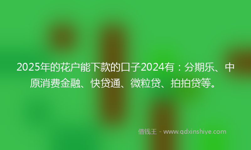 2025年的花户能下款的口子2024有:分期乐、中原消费金融、快贷通、微粒贷、拍拍贷等。