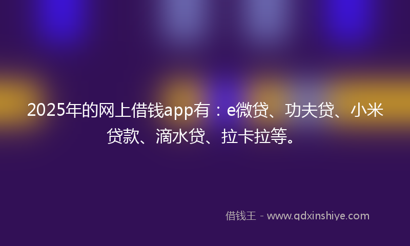 2025年的网上借钱app有：e微贷、功夫贷、小米贷款、滴水贷、拉卡拉等。