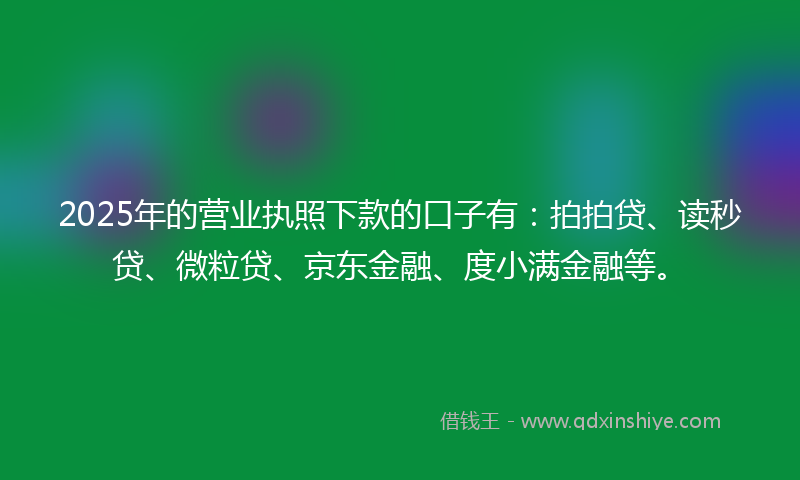 2025年的营业执照下款的口子有：拍拍贷、读秒贷、微粒贷、京东金融、度小满金融等。