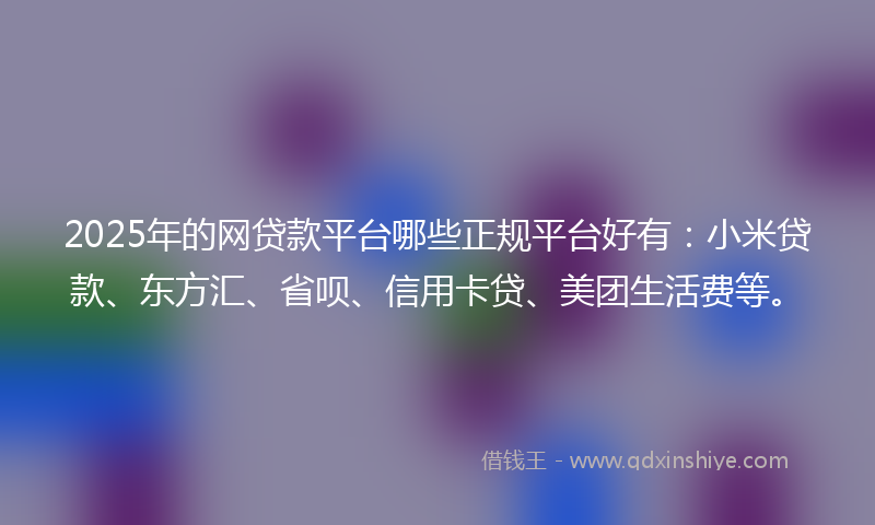 2025年的网贷款平台哪些正规平台好有：小米贷款、东方汇、省呗、信用卡贷、美团生活费等。