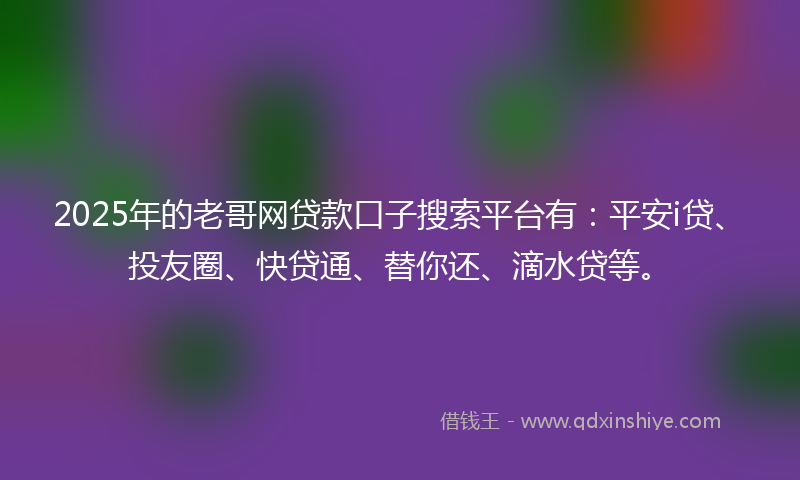 2025年的老哥网贷款口子搜索平台有：平安i贷、投友圈、快贷通、替你还、滴水贷等。
