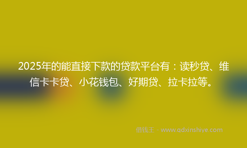 2025年的能直接下款的贷款平台有：读秒贷、维信卡卡贷、小花钱包、好期贷、拉卡拉等。