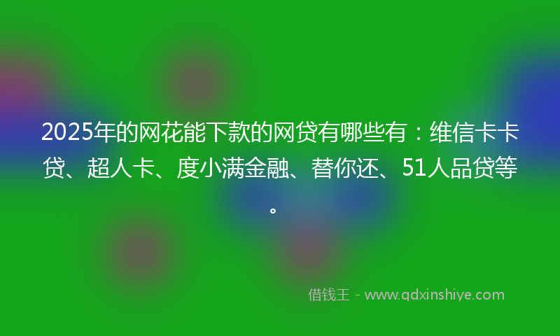 2025年的网花能下款的网贷有哪些有：维信卡卡贷、超人卡、度小满金融、替你还、51人品贷等。