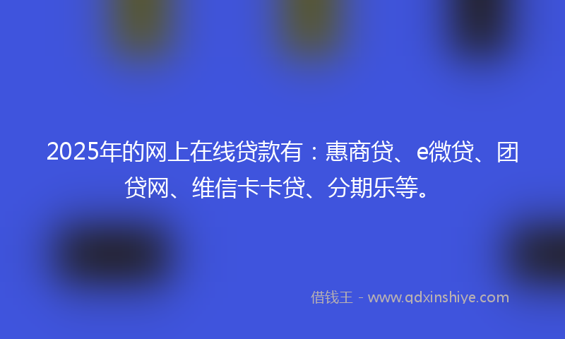 2025年的网上在线贷款有：惠商贷、e微贷、团贷网、维信卡卡贷、分期乐等。