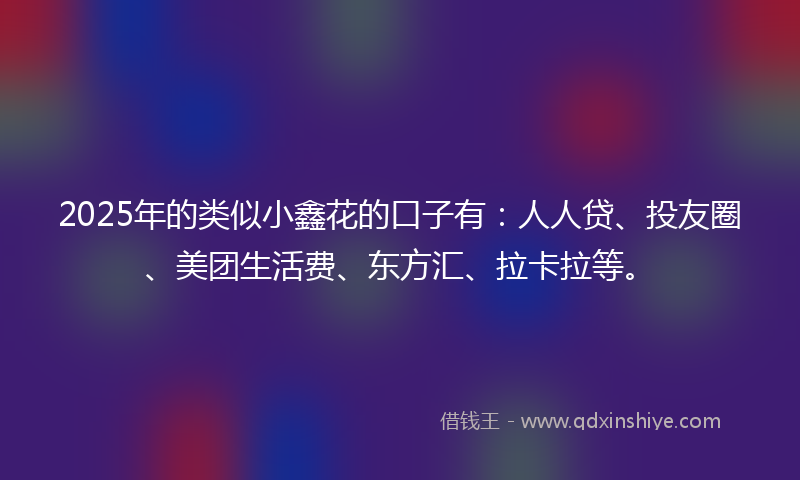 2025年的类似小鑫花的口子有:人人贷、投友圈、美团生活费、东方汇、拉卡拉等。