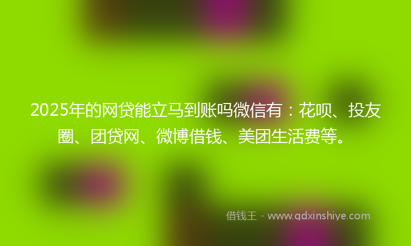 2025年的网贷能立马到账吗微信有：花呗、投友圈、团贷网、微博借钱、美团生活费等。
