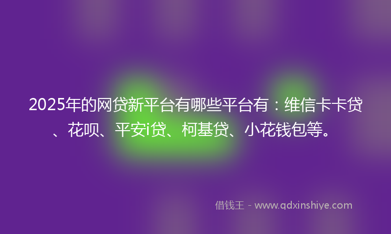 2025年的网贷新平台有哪些平台有：维信卡卡贷、花呗、平安i贷、柯基贷、小花钱包等。