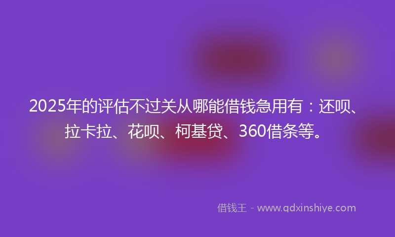 2025年的评估不过关从哪能借钱急用有：还呗、拉卡拉、花呗、柯基贷、360借条等。