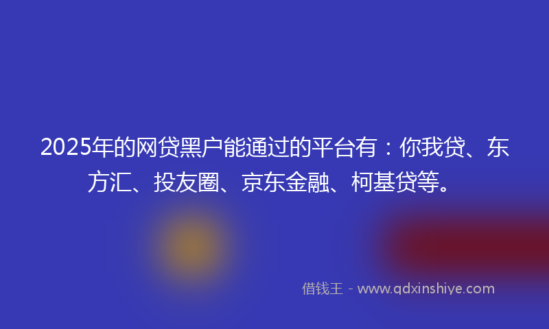2025年的网贷黑户能通过的平台有：你我贷、东方汇、投友圈、京东金融、柯基贷等。