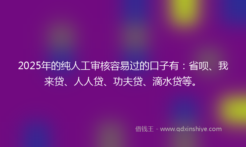 2025年的纯人工审核容易过的口子有：省呗、我来贷、人人贷、功夫贷、滴水贷等。