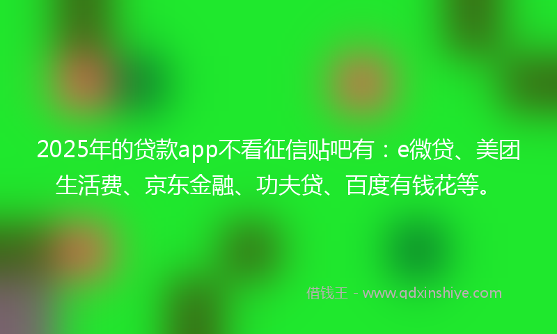 2025年的贷款app不看征信贴吧有：e微贷、美团生活费、京东金融、功夫贷、百度有钱花等。