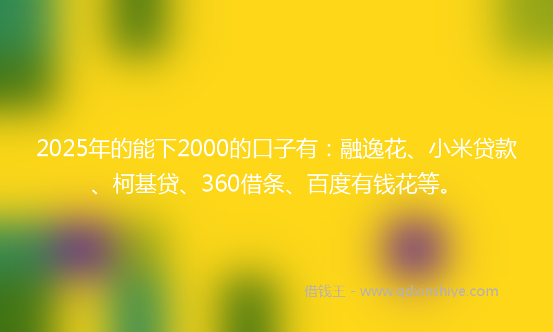 2025年的能下2000的口子有：融逸花、小米贷款、柯基贷、360借条、百度有钱花等。